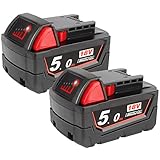 Powarobor M18B5 18V 5.0Ah Batteria di ricambio agli ioni di litio per Milwaukee M18 18Volt Batteria 48-11-1860 pack of 2