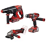 Einhell Power X-Change - Set di attrezzi a batteria (smerigliatrice angolare a batteria TE-AG 18/115-2 Li, avvitatore a percussione a batteria TE-CD 18/48 Li-i, martello perforatore a batteria TE-HD