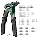 JiGiU Rivettatrice Manuale con 4 Teste Intercambiabili 8' Rivettatrici Pinze con 200 PCS Rivetti 4 in 1 Pistola a Rivetti Professionale per Riparazione Mobili e Veicoli