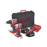 Milwaukee 4933464718 Set Di 2 Macchine M18 Cblpp2B-502C Trapano Avvitatore M18 Cbldd-0 + Avvitatore A Impulsi M18 Cblid-0 + 2 Batterie, 1/2_pollice