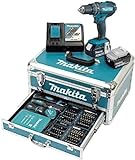 Makita DHP482RFX9 - Trapano avvitatore a percussione 18 V/3,0 Ah, 2 batterie e caricatore in valigetta di alluminio, petrolio, 96 pezzi