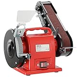 Bakaji Smerigliatrice da Banco Combinata Potenza 250W Velocità 2950 rpm con Disco 150mm e Levigatrice a Nastro Professionale Lucidatrice in Alluminio con Base antiscivolo e Protezione Disco