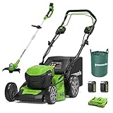 Greenworks GD24X2LM46SPK4X Tagliaerba Semovente a Batteria per Prati Fino a 480m²,Tagliabordi G24LT30M, Sacco da giardinaggio da 120l,CON Due Batterie 4Ah e Caricabatterie Doppio