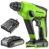 Greenworks Martello Tassellatore a Batteria 1.2J, Martello Perforatore SDS Plus, 24V Brushless, 2 Funzioni, Velocità regolabile, LED, Batterie al Litio 2Ah