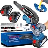 CEEPUY Mini Motosega a Batteria per Potatura con 8000mAh Batterie, 8 Pollici Sega a Batteria con Pompetta Olio, Motosega Elettrica a Batteria Portatile per il Taglio del Legno Giardini (Blu 8 pollici)